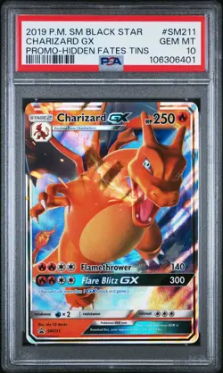 2019 POKEMON SM BLACK STAR PROMO HIDDEN FATES TINS #SM211 CHARIZARD GX PSA 10 - Image 1