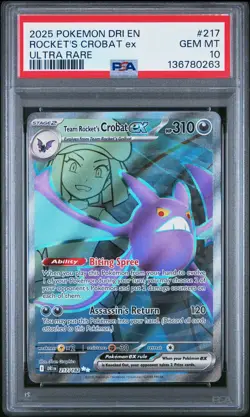 2025 Pokemon Dri EN-Destined Rivals Rocket's Crobat EX Ultra Rare PSA 10 #217 - Image 1