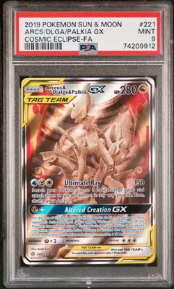 2019 Pokemon TCG Arceus & Dialga & Palkia GX Tag Team Cosmic Eclipse #221 PSA 9 - Image 1