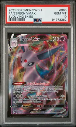 2021 Pokemon Sword & Shield Evolving Skies Espeon VMAX #065 FA PSA 10 GEM MINT - Image 1