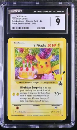 (PSA) CGC 9 Birthday Pikachu 2021 25th Celebrations Holo Pokemon Card #24 Mint - Image 1