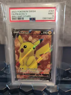 Pokemon TCG Brilliant Stars Pikachu Ultra Rare Full Art Holo Card 157/172 PSA 9 - Image 1