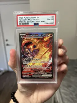 2025 Pokemon DRI - EN Destined Rivals Team Rocket’s Moltres EX PSA 8 NM - Image 1