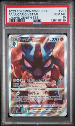 2023 POKEMON SWSH BLACK STAR PROMO #291 FULL ART/LUCARIO VSTAR PSA 10 - Image 1