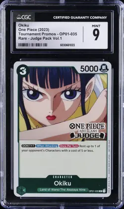 2023 ONE PIECE TOURNAMENT PROMOS RARE-JUDGE PACK VOL.1 #OP01-035 OKIKU CGC 9 - Image 1