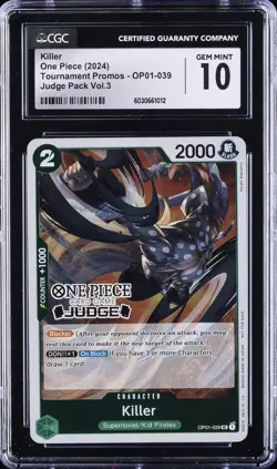 2024 ONE PIECE TOURNAMENT PROMOS JUDGE PACK VOL.3 KILLER CGC 10 GEM MINT - Image 1