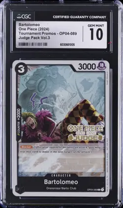 2024 ONE PIECE TOURNAMENT PROMOS JUDGE PACK VOL. 3 BARTOLOMEO CGC 10 GEM MINT - Image 1