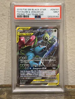 🍃 Celebi & Venusaur GX #SM167 Pokemon Promo Card Tag Team - PSA Grade 9 MINT - Image 1
