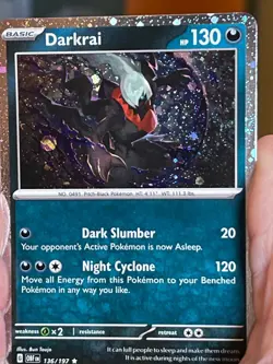 POKEMON DARKRAI 136/197 RARE COSMOS HOLOFOIL WITH SWIRL OBSIDIAN FLAMES NM CARD - Image 1