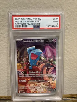 🌀 2025 Pokemon En Rockets Wobbuffet Destined Rivals ETB Promo #203 PSA MINT 9 - Image 1