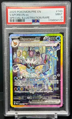 2025 POKEMON PRE EN-SPECIAL ILLUSTRATION RARE #149 VAPOREON EX PSA 9 - Image 1