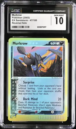 CGC 10 GEM MINT Murkrow 2003 EX Sandstorm 47/100 Reverse Holo Pokemon Card - Image 1