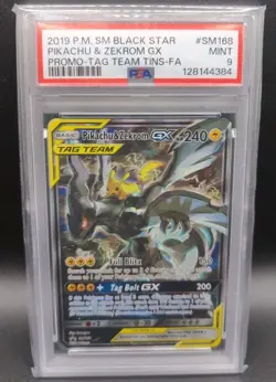 PSA 9 MINT Pikachu & Zekrom GX Pokemon TCG Black Star Promo SM168 - Image 1