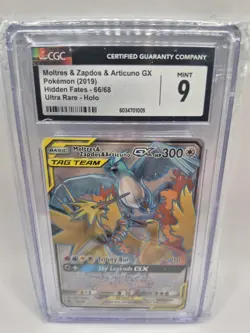 2019 Pokemon Moltres & Zapdos & Articuno GX Hidden Fates 66/68 CGC MINT 9 - Image 1