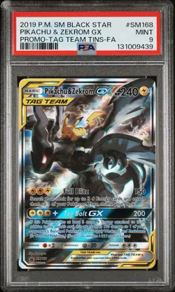 2019 Pokemon SM Black Star Promo: #SM168 Full Art/Pikachu & Zekrom GX PSA 9 - Image 1