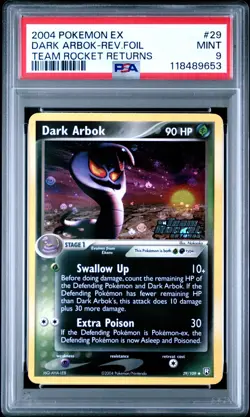 2004 POKEMON EX TEAM ROCKET RETURNS #29 DARK ARBOK-REVERSE FOIL PSA 9 - Image 1