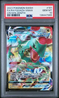 2023 Pokemon SWSH Crown Zenith Rayquaza VMAX 101/159 PSA 10 - Image 1