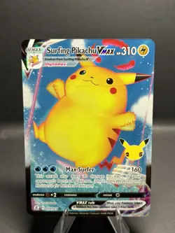 Surfing Pikachu VMAX 9/25 Celebrations Ultra Rare Holo Pokemon TCG Card NM - Image 1