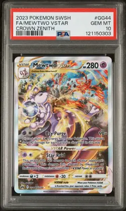 2023 POKEMON SWORD & SHIELD CROWN ZENITH #GG44 FULL ART/MEWTWO VSTAR PSA 10 - Image 1