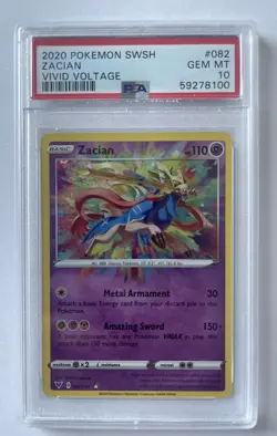 2020 Pokemon Vivid Voltage Zacian Amazing Rare 082/185 PSA 10 GEM MINT - Image 1