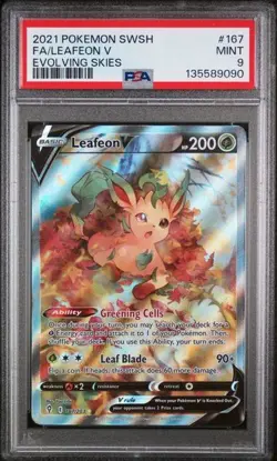 2021 POKEMON SWORD & SHIELD EVOLVING SKIES #167 FULL ART/LEAFEON V PSA 9 - Image 1