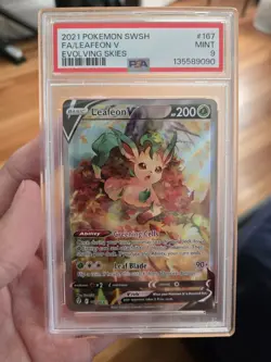 2021 POKEMON SWORD & SHIELD EVOLVING SKIES #167 FULL ART/LEAFEON V PSA 9 - Image 3
