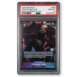 2024 ONE PIECE OP09 EMPERORS NEW WORLD 069 TRAFALGAR LAW ALTERNATE ART PSA 10 - Image 1