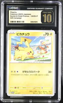 CGC Pristine 10 Japanese Pokemon 2023 Pikachu 120/SV-P Scarlet Violet Gift Promo - Image 1