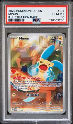 2023 POKEMON PAR EN-PARADOX RIFT ILLUSTRATION RARE #194 MINUN PSA 10 - Image 1