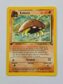 1st Edition Kabuto 50/62 Fossil Set Pokemon Card WOTC 1999 - EX/Near Mint - Image 1