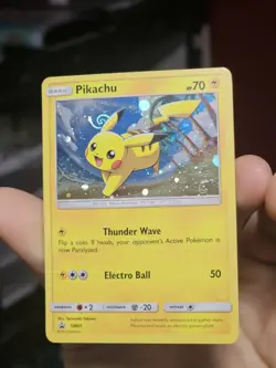 Pokemon TCG Pikachu SM81 Cosmos Foil Black Star Promo Light Play HD SWIRL!! - Image 1