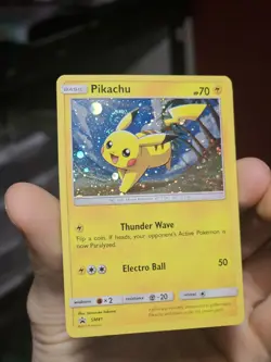 Pokemon TCG Pikachu SM81 Cosmos Foil Black Star Promo Light Play HD SWIRL!! - Image 2