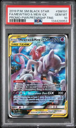 Mewtwo & Mew GX PSA 10 SM191 Full Art - 2019 Pokemon SM Black Star Promo - Image 1