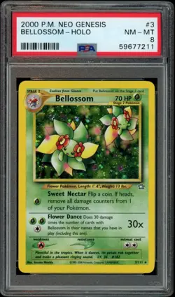 PSA 8 NM-MT Pokemon Bellossom Neo Genesis Holo 3/111 - Image 1