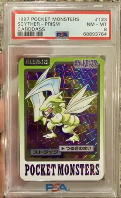 1997 Pokemon Carddass Scyther Prism #123 Bandai Pocket Monsters PSA 8 NM-MT - Image 1