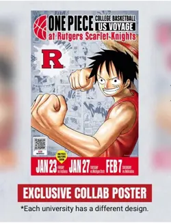 PreSale One Piece Monkey.D.Luffy US College Basketball Promo Card+Rutgers Poster - Image 3
