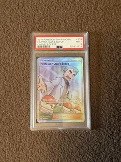Pokemon Professor Oak's Setup Full Art Ultra Rare Holo Cosmic 233/236 PSA 9 - Image 1