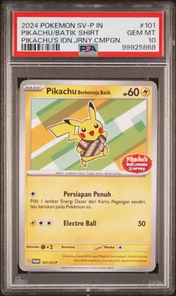 2024 POKEMON INDONESIAN SV-P PROMO #101 PIKACHU IN BATIK SHIRT PSA 10 - Image 1
