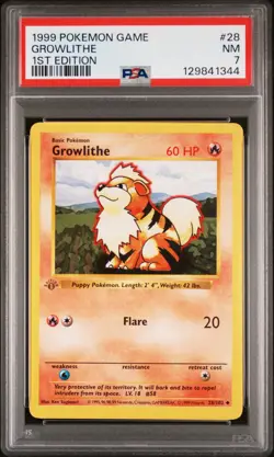 Pokemon Growlithe Base Set Shadowless 1st Edition - PSA 7 GREY GRAY stamp - Image 1