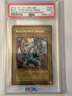 2002 Yugioh Blue-Eyes White Dragon LOB-001 Ultra Rare PSA 9 MINT ORIGINAL PRINT! - Image 1