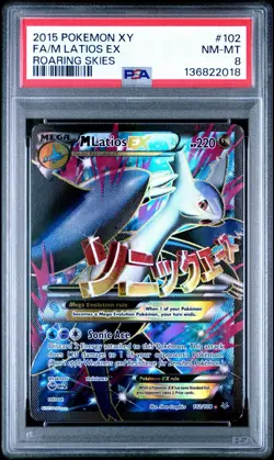 2015 POKEMON XY ROARING SKIES #102 FULL ART/M LATIOS EX PSA 8 - Image 1