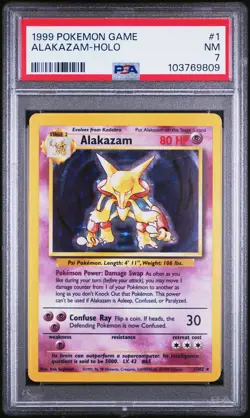 1999 POKEMON BASE SET UNLIMITED #1 ALAKAZAM-HOLO PSA 7 - Image 1