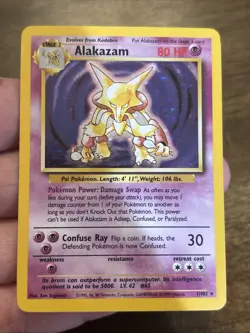 Pokemon TCG Alakazam Base Set Holo Card 1/102 Unlimited Holo Rare Vintage Foil - Image 1