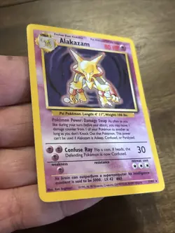 Pokemon TCG Alakazam Base Set Holo Card 1/102 Unlimited Holo Rare Vintage Foil - Image 3