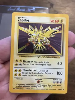 Zapdos 016/102 Unlimited Base Set Holo Pokemon Card Vintage Old School - Image 1