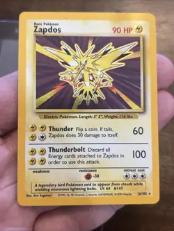 Zapdos 016/102 Unlimited Base Set Holo Pokemon Card Vintage Old School - Image 3