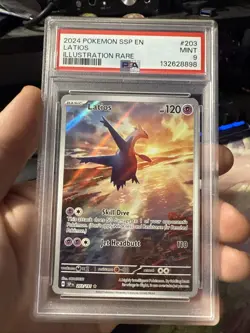Pokemon Latios TCG Illustration Rare Card 203/191 SV08 Surging Sparks PSA 9 - Image 1