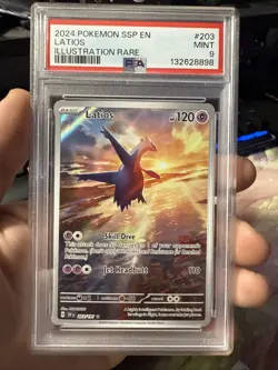 Pokemon Latios TCG Illustration Rare Card 203/191 SV08 Surging Sparks PSA 9 - Image 3