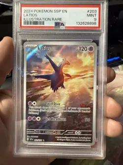 Pokemon Latios TCG Illustration Rare Card 203/191 SV08 Surging Sparks PSA 9 - Image 4
