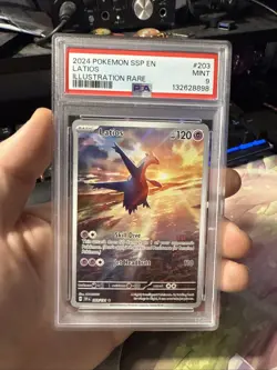 Pokemon Latios TCG Illustration Rare Card 203/191 SV08 Surging Sparks PSA 9 - Image 5